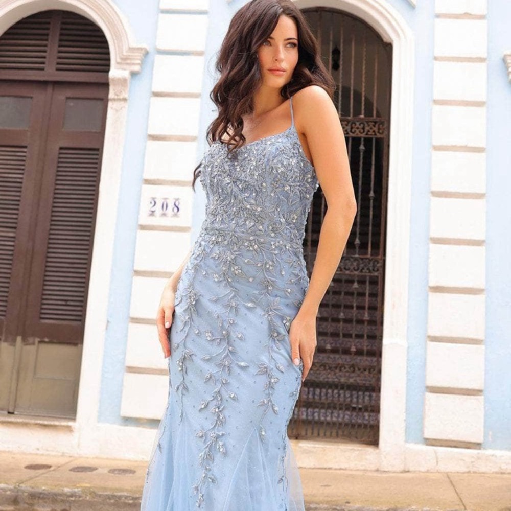 Nox Anabel Blue Embellished Evening Gown Size 00
